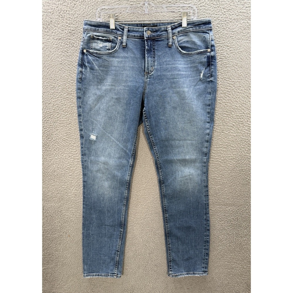 Silver‎ Jeans Womens 31x28.5 Blue Beau High Rise Slim Leg Distressed Rockabilly